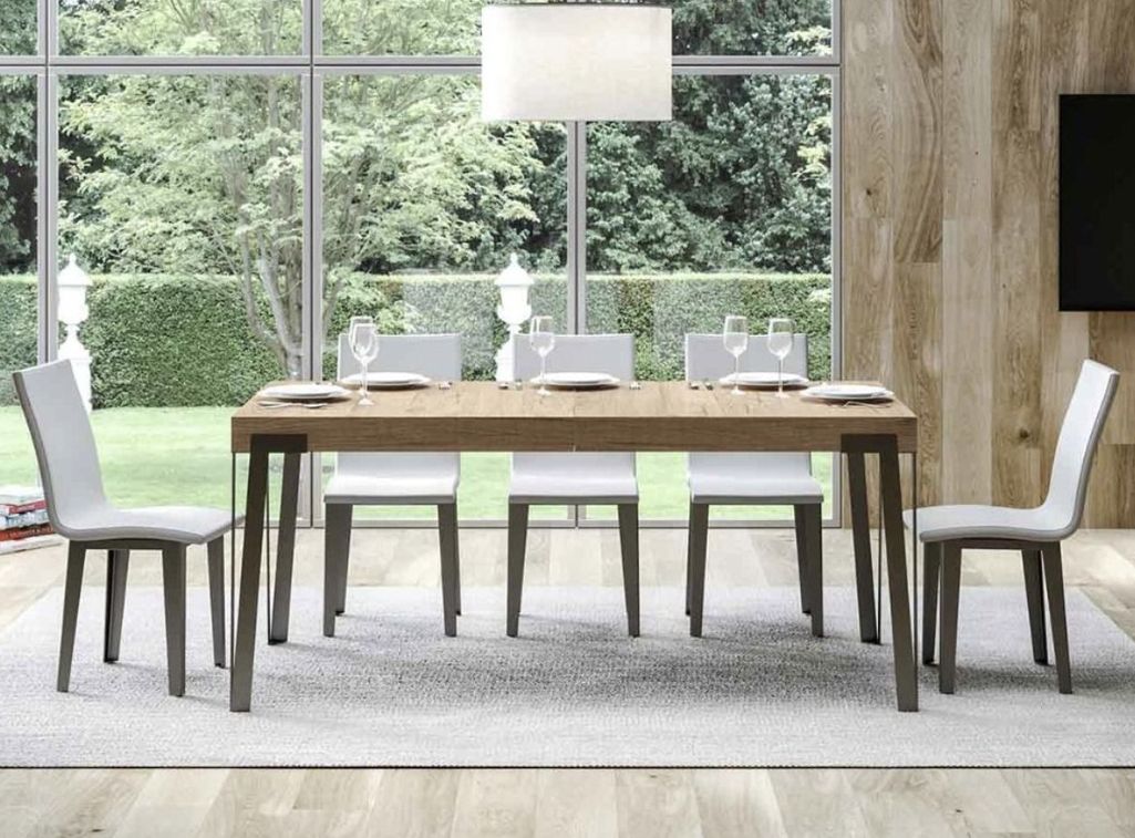 Tozani - Petite table à manger design chêne clair et pieds entrelacés  anthracite 130 cm Artemis