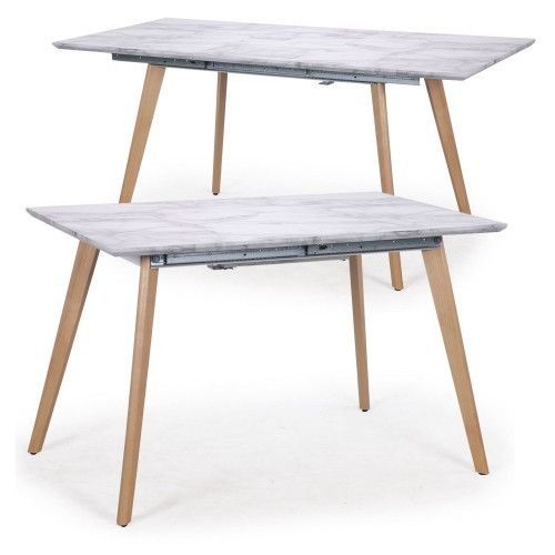 Table extensible bois effet marbre blanc Kim 120-160 cm - Photo n°3