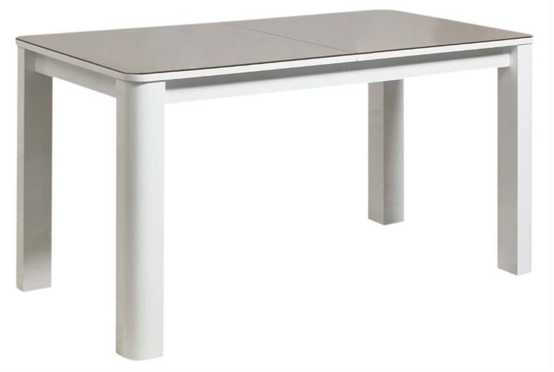 Table extensible bois laqué blanc et verre taupe Pasy - Photo n°1