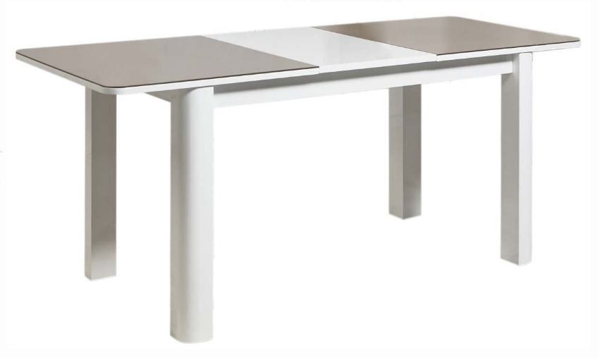 Table extensible bois laqué blanc et verre taupe Pasy - Photo n°2