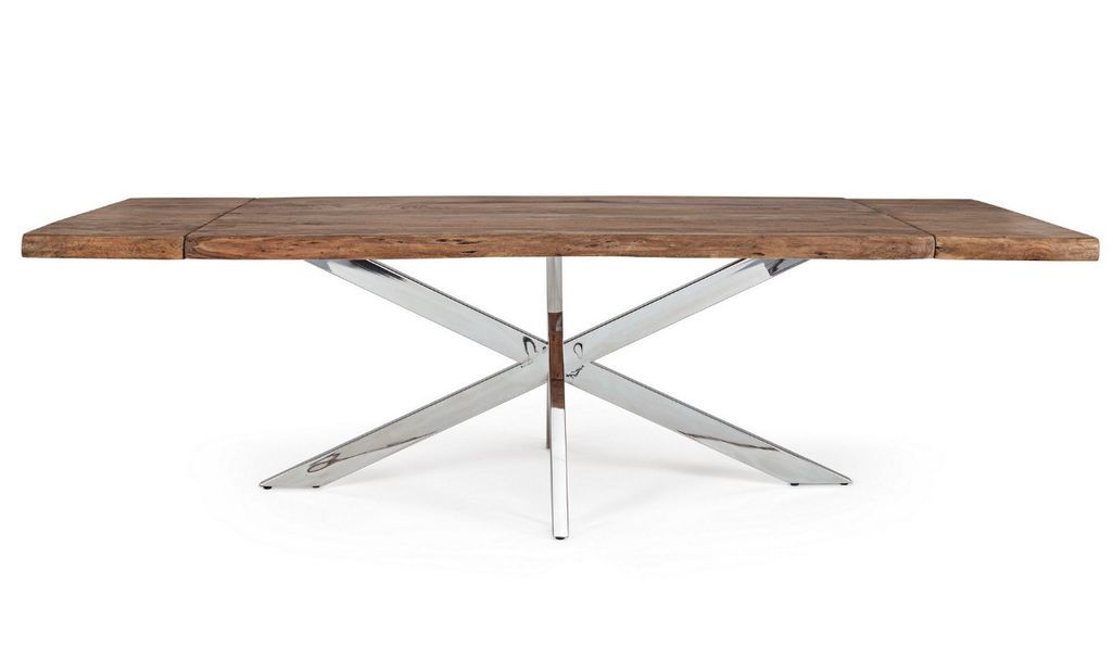 Table extensible bois massif d'acacia et pieds acier chromé Arka 180/260 cm - Photo n°3