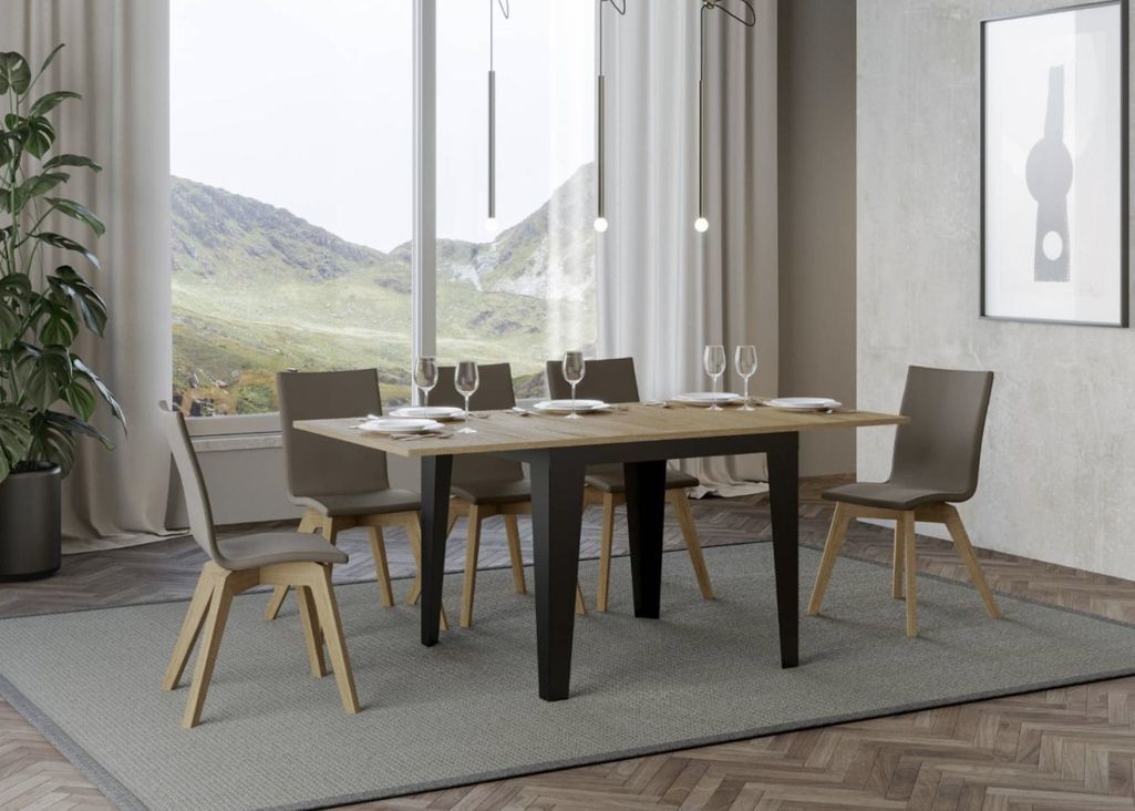 Table extensible carrée 4 à 6 places L 90 à 180 cm bois chêne clair et pieds métal anthracite Librio - Photo n°3