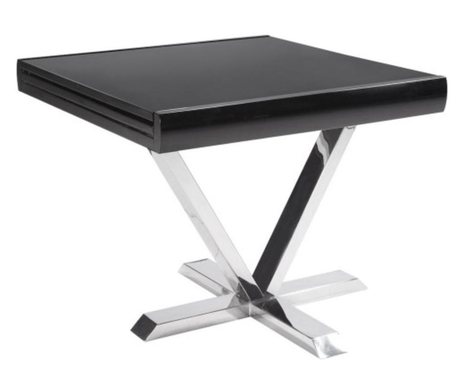 Table extensible carrée laqué noir et pieds métal chromé 4 à 6 places L 90/180 cm Akavi - Photo n°1