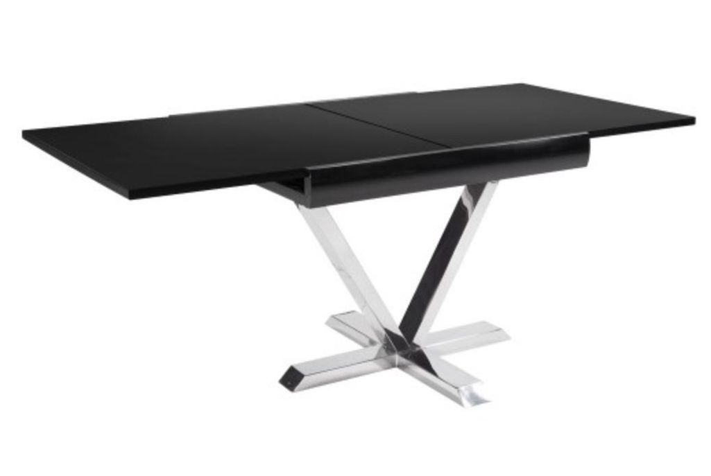 Table extensible carrée laqué noir et pieds métal chromé 4 à 6 places L 90/180 cm Akavi - Photo n°2