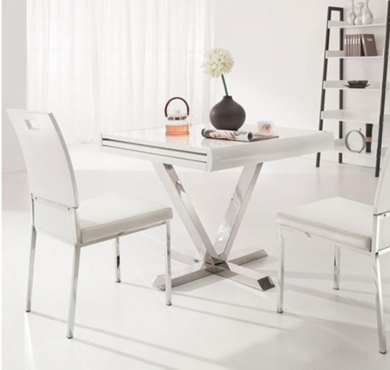 Table extensible carrée laqué noir et pieds métal chromé 4 à 6 places L 90/180 cm Akavi - Photo n°3
