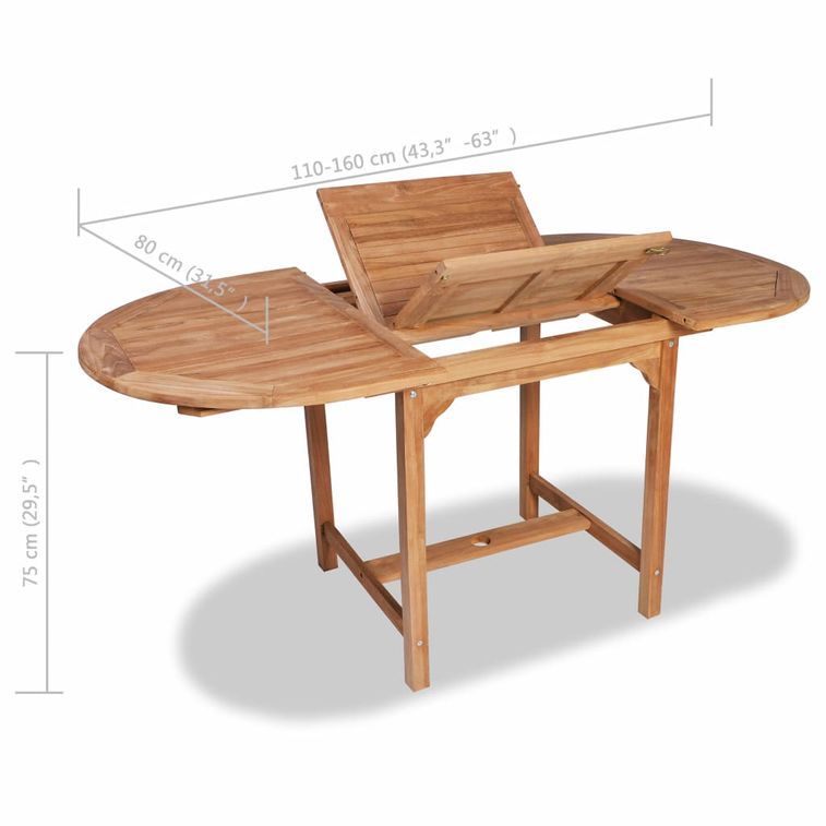 Table extensible de jardin (110-160)x80x75 cm Teck solide - Photo n°5