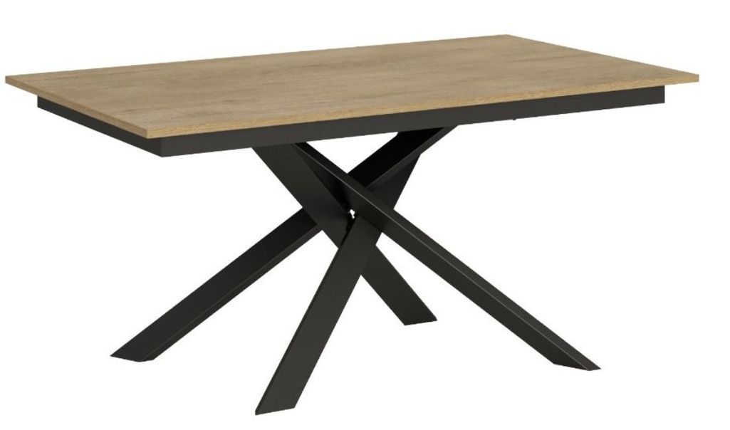 Table extensible design 160 à 220 cm chêne clair et pieds entrelacés métal anthracite Gary - Photo n°1