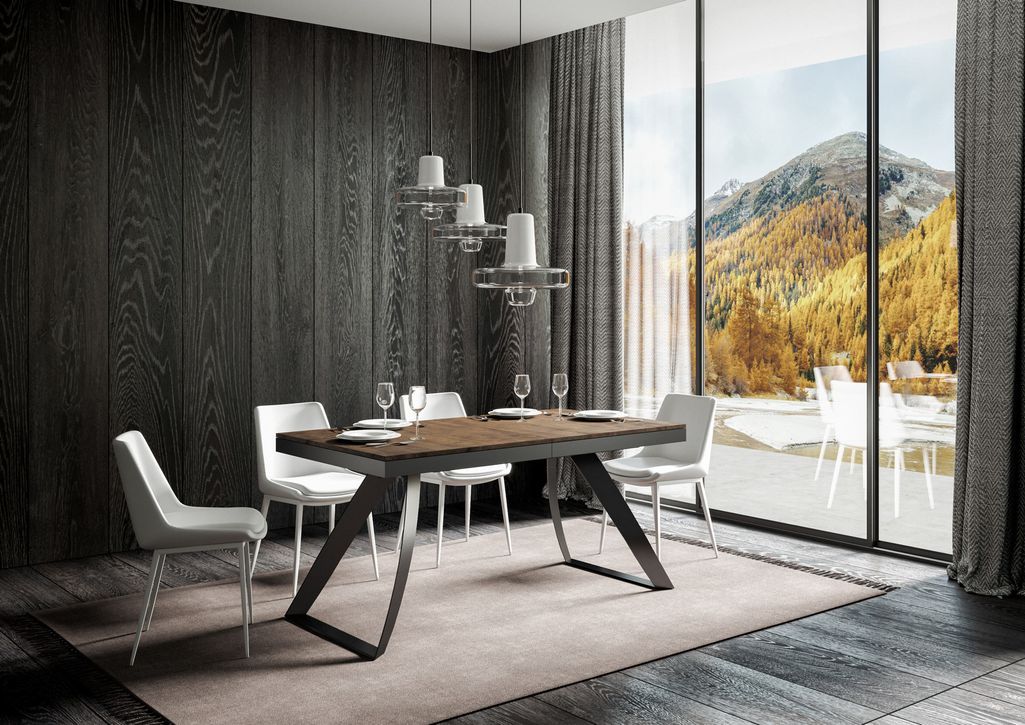 Table extensible design 6 à 20 personnes bois noyer et pieds métal incurvés anthracite L 160 à 420 cm Italika - Photo n°4