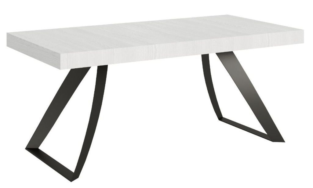 Table extensible design 8 à 12 personnes bois blanc et pieds métal incurvés anthracite L 180 à 284 cm Volta - Photo n°1