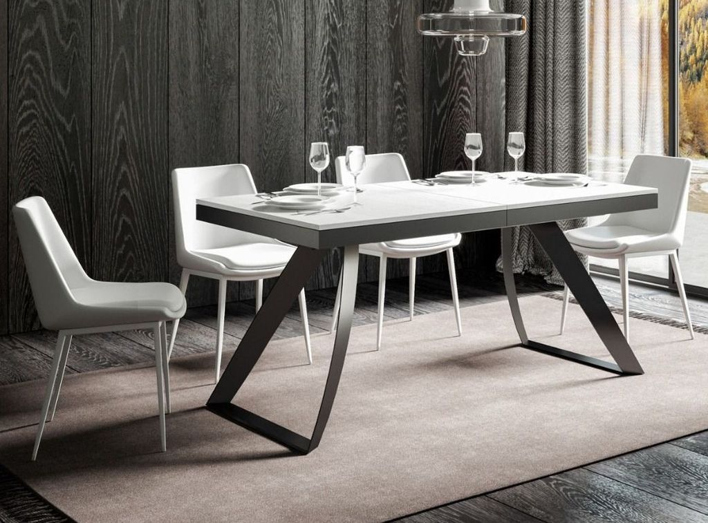 Table extensible design 8 à 12 personnes bois blanc et pieds métal incurvés anthracite L 180 à 284 cm Volta - Photo n°3