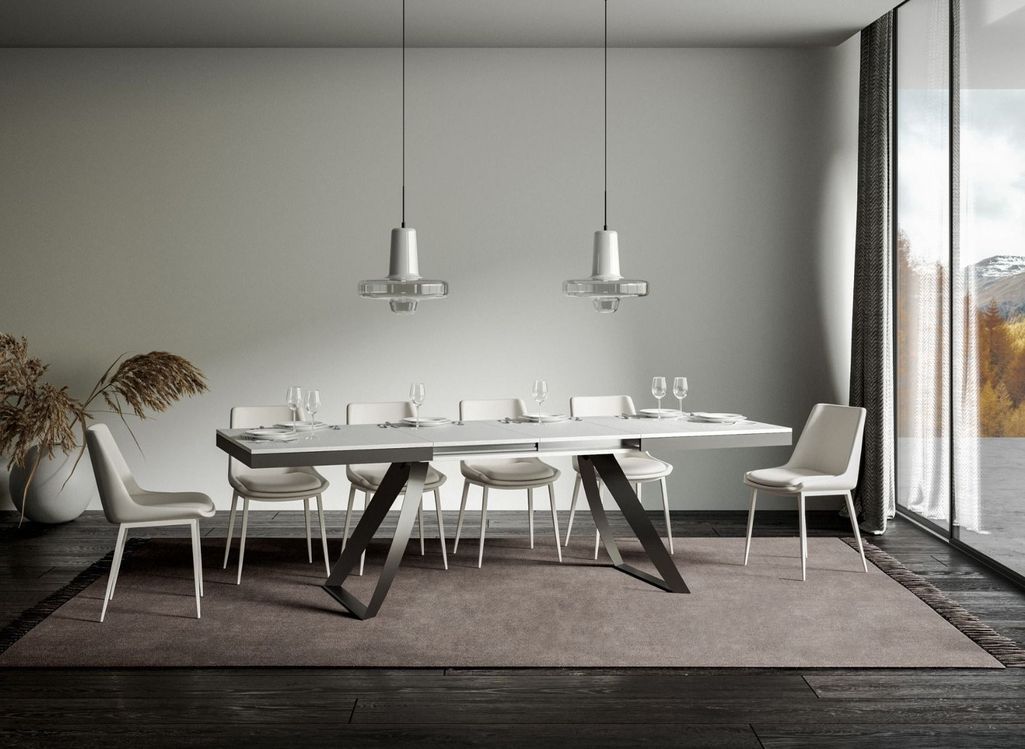 Table extensible design 8 à 20 personnes bois blanc et pieds métal incurvés anthracite L 180 à 440 cm Volta - Photo n°4