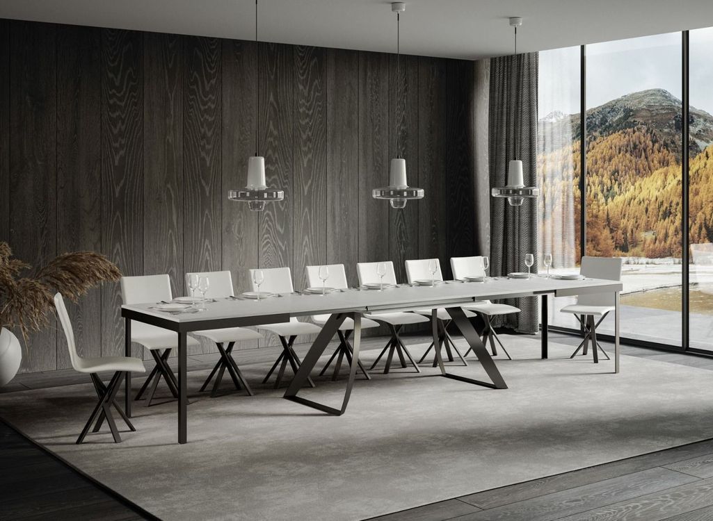 Table extensible design 8 à 20 personnes bois blanc et pieds métal incurvés anthracite L 180 à 440 cm Volta - Photo n°2