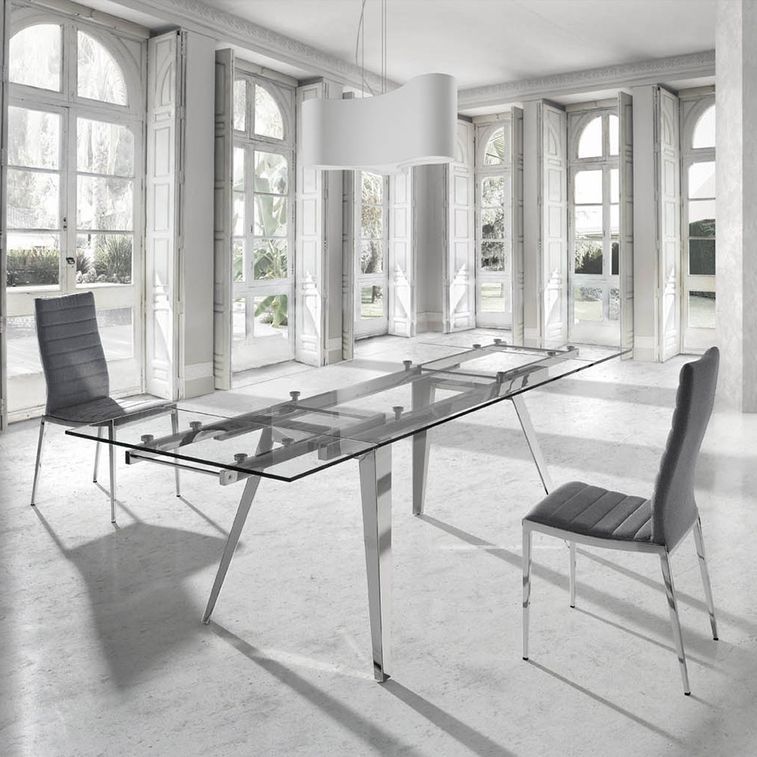 Table extensible design acier chromé et verre trempé Princia 160-240 cm - Photo n°2