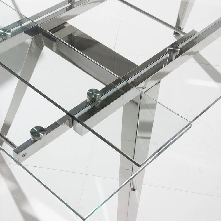 Table extensible design acier chromé et verre trempé Princia 160-240 cm - Photo n°4
