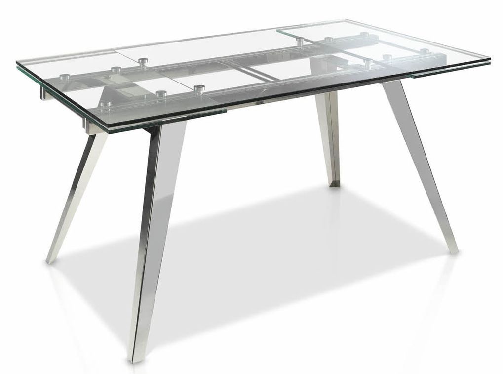 Table extensible design acier chromé et verre trempé Princia 160-240 cm - Photo n°1