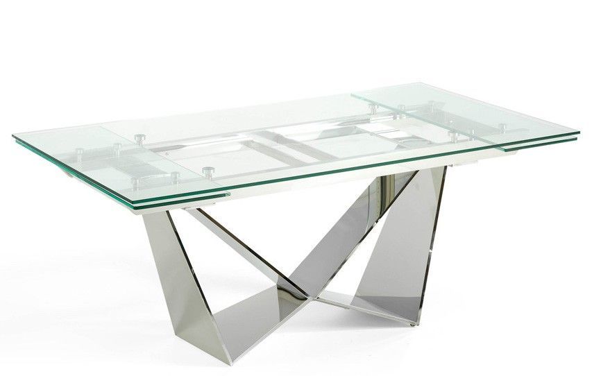 Table extensible design acier chromé et verre trempé Trypa 160-220 cm - Photo n°3