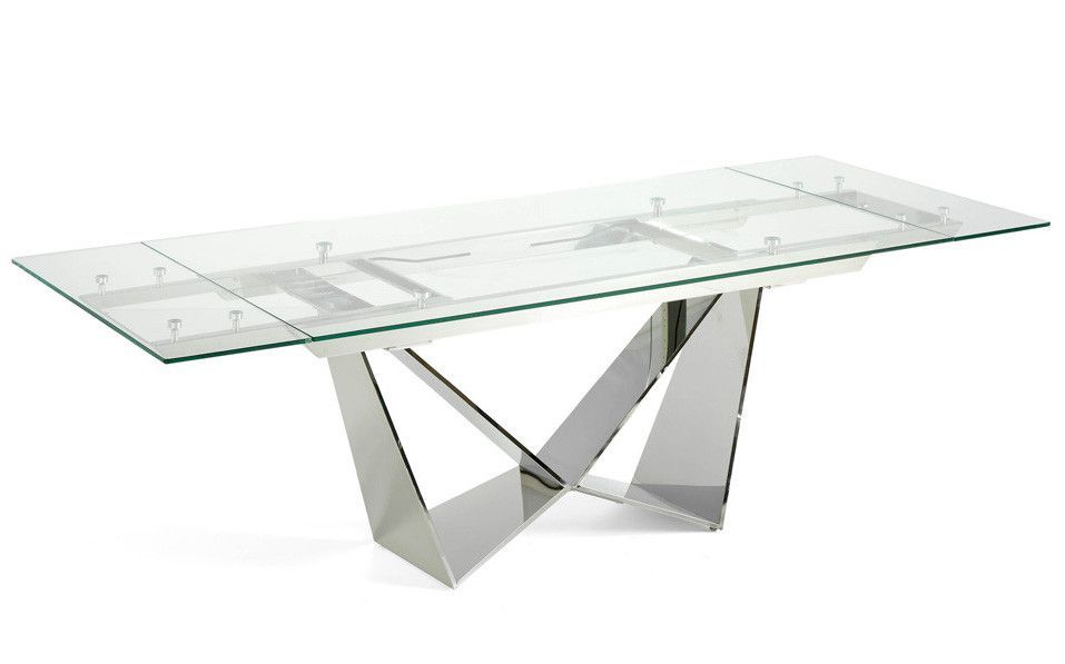 Table extensible design acier chromé et verre trempé Trypa 160-220 cm - Photo n°1