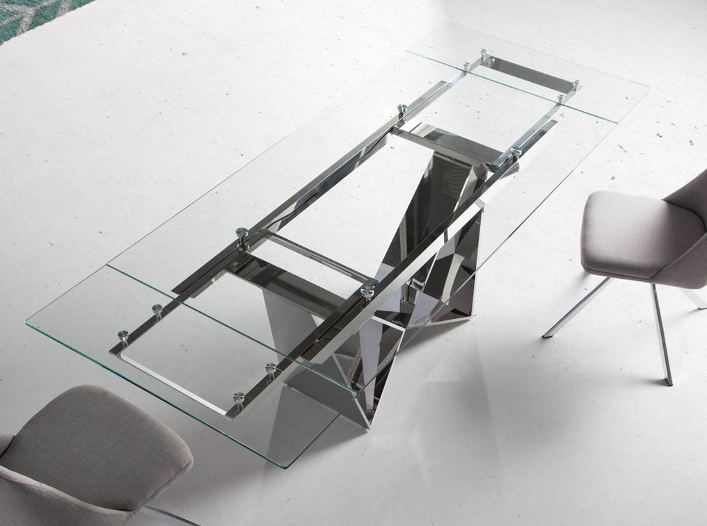 Table extensible design acier chromé et verre trempé Trypa 160-220 cm - Photo n°5