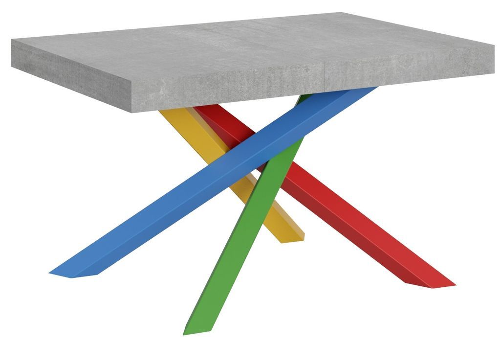 Table extensible design gris ciment et pieds entrelacés multicouleurs L 130 à 234 cm Artemis - Photo n°1