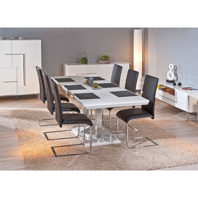 Table extensible laqué blanc et pieds métal chromé Edna 160/200 cm - Photo n°3
