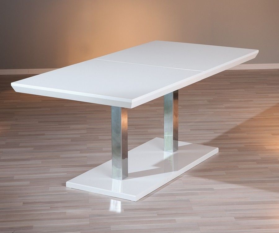 Table extensible laqué blanc et pieds métal chromé Edna 160/200 cm - Photo n°2