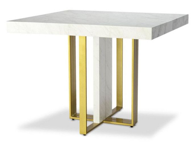 Table extensible effet marbre blanc et pieds métal doré Tessa 90/240 cm - Photo n°1