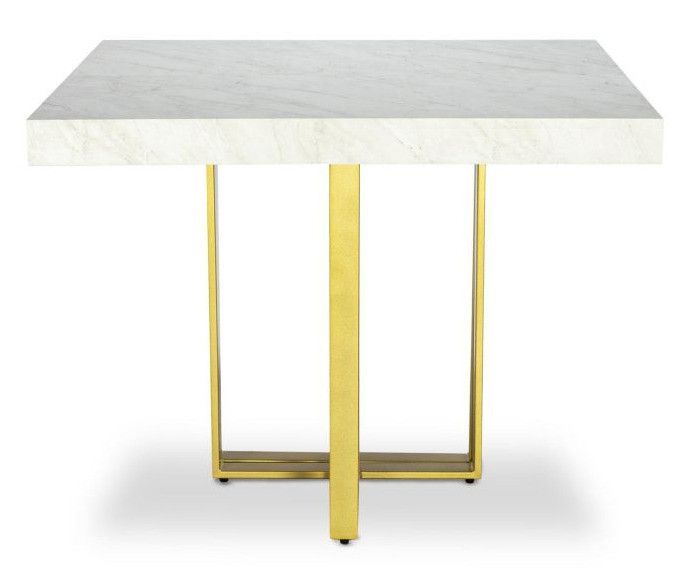 Table extensible effet marbre blanc et pieds métal doré Tessa 90/240 cm - Photo n°2