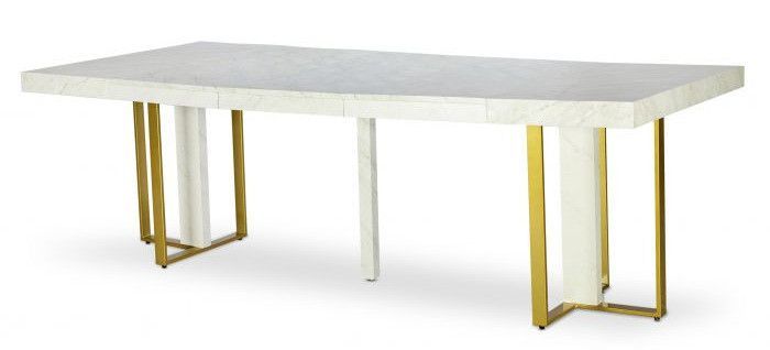 Table extensible effet marbre blanc et pieds métal doré Tessa 90/240 cm - Photo n°3
