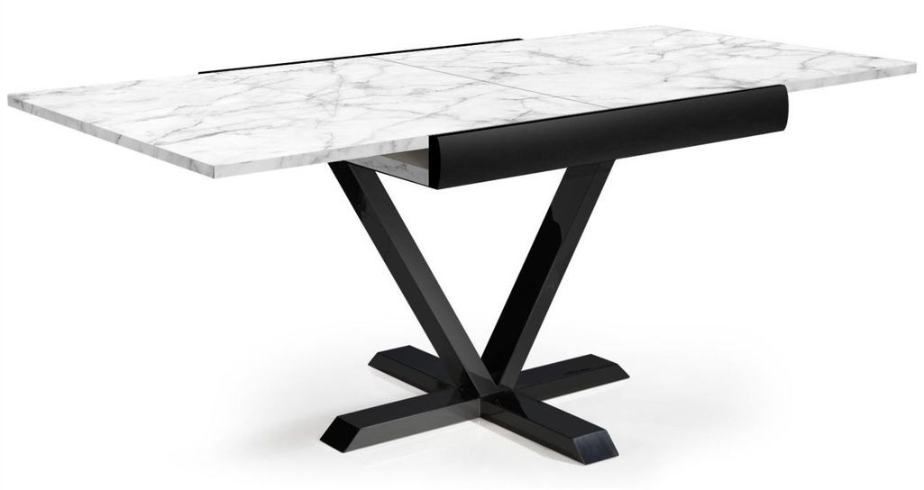 Table extensible effet marbre et métal noir Handle 90/180 cm - Photo n°2