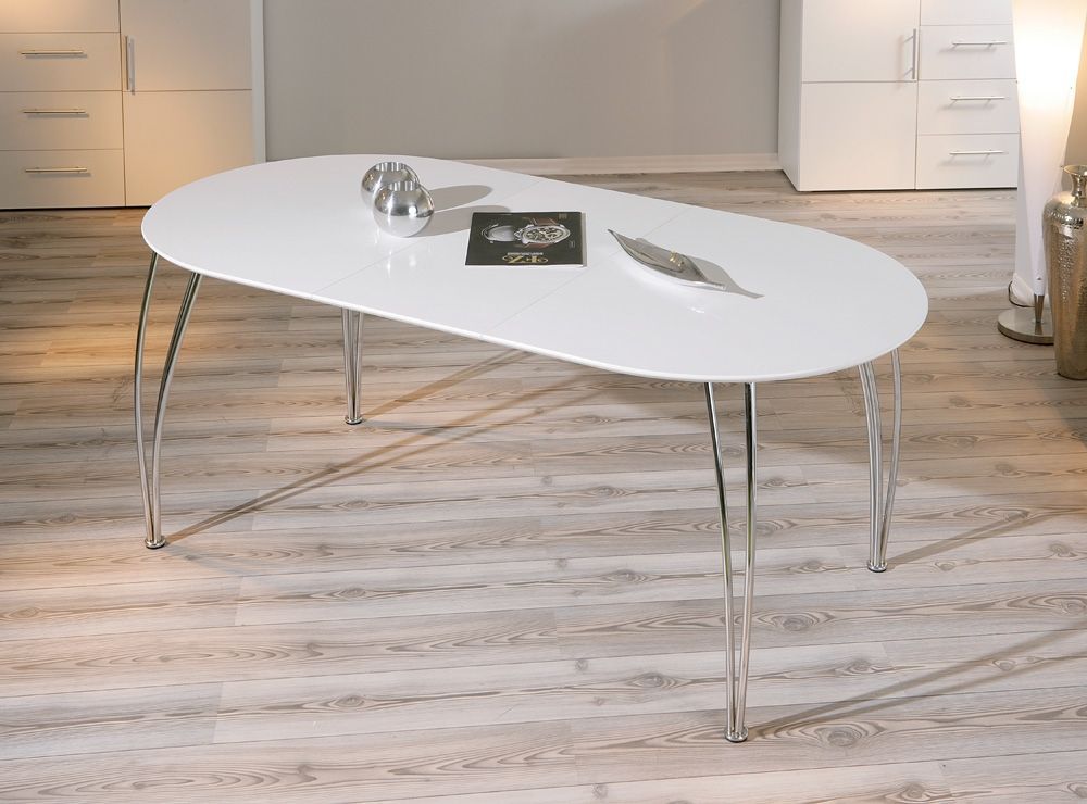 Table extensible laqué blanc et pieds métal chromé Vali 140/180 cm - Photo n°4