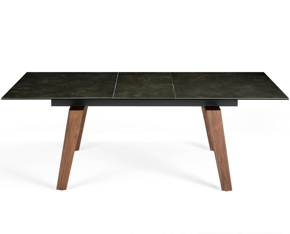Table extensible plateau céramique noir et pieds bois plaqué noyer Myral - Photo n°6