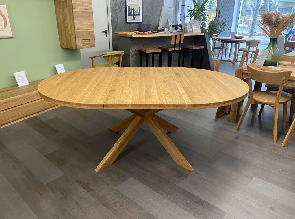 Table extensible ronde en bois de chêne miel Boris 140/190 cm - Photo n°7