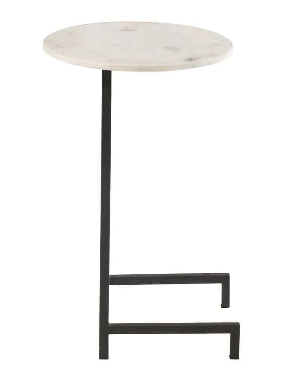 Table gigogne marbre ronde blanc noir Reno D 41 cm - Photo n°2