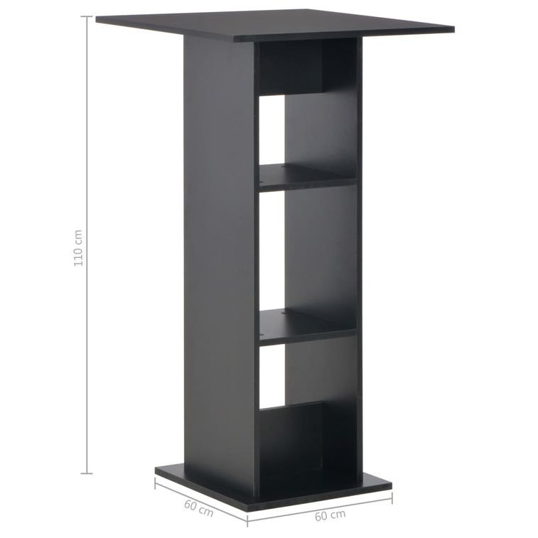 Table haute de bar carrée noir avec 2 étagères Keo 60 - Photo n°5
