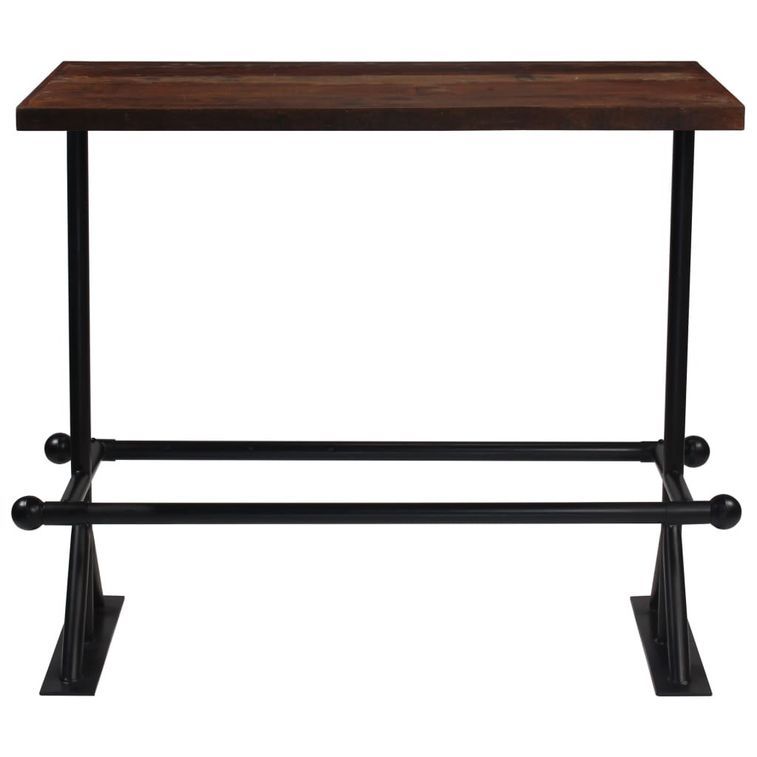 Table haute de bar industriel bois massif foncé et pieds acier noir Vauk 150 - Photo n°2