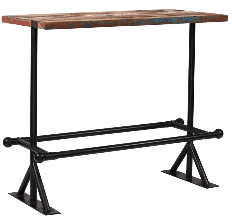 Table haute de bar industriel bois reconditionné et pieds acier noir Vauk 150 - Photo n°1