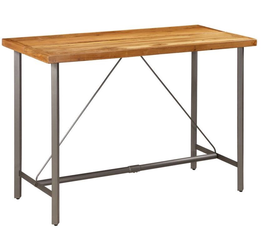 Table haute de bar rectangulaire teck recyclé massif et acier Joy 180 - Photo n°1