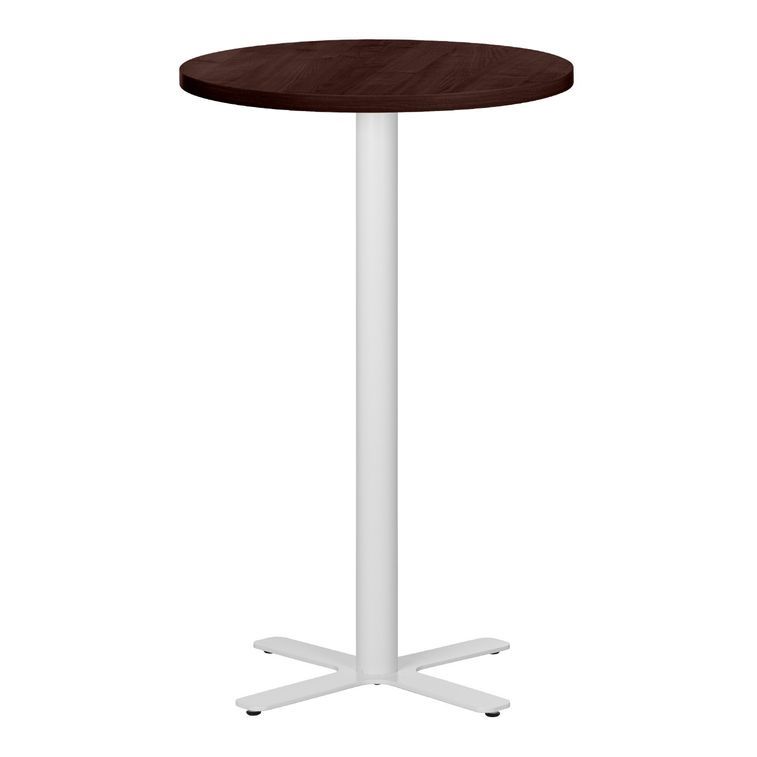 Table haute de bar ronde bois foncé et pieds en forme de croix acier blanc Kooky 70 cm - Photo n°1