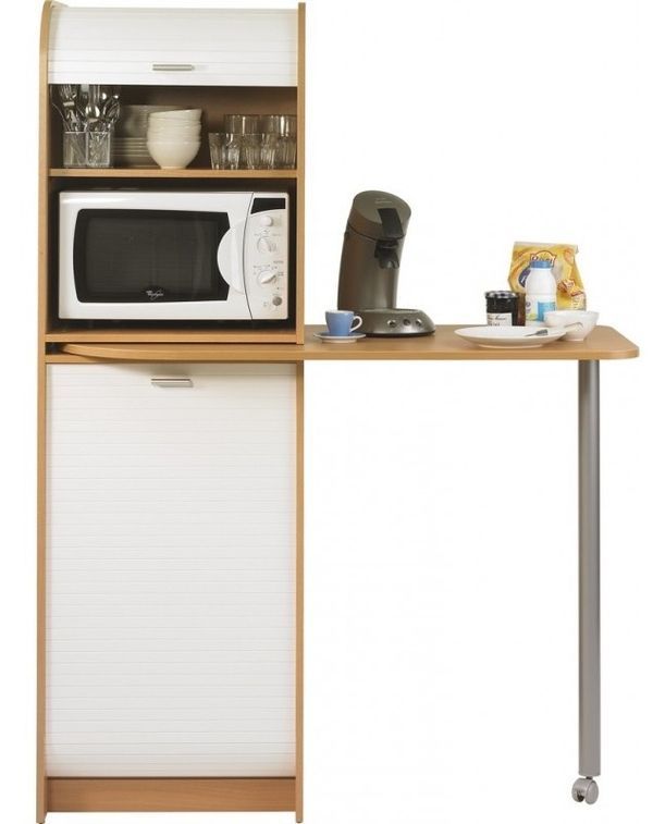 Table haute de cuisine pivotante et rangement bois clair et blanc Snack 131 cm - Photo n°1