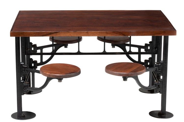Table industrielle et 4 chaises tournantes bois de manguier et métal noir Kintage 130 cm - Photo n°1