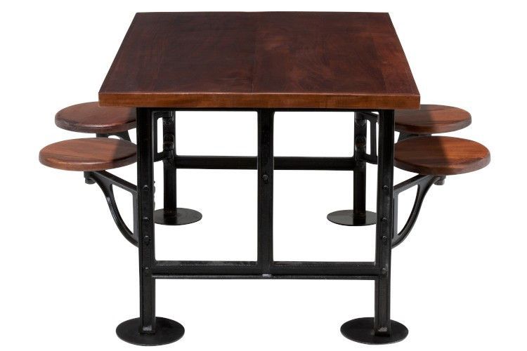 Table industrielle et 4 chaises tournantes bois de manguier et métal noir Kintage 130 cm - Photo n°2