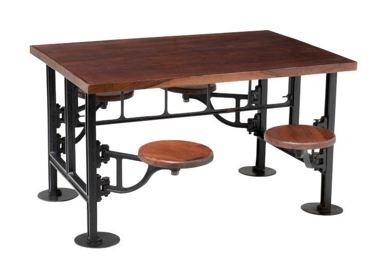 Table industrielle et 4 chaises tournantes bois de manguier et métal noir Kintage 130 cm - Photo n°4