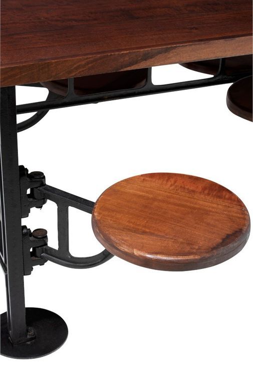 Table industrielle et 4 chaises tournantes bois de manguier et métal noir Kintage 130 cm - Photo n°6