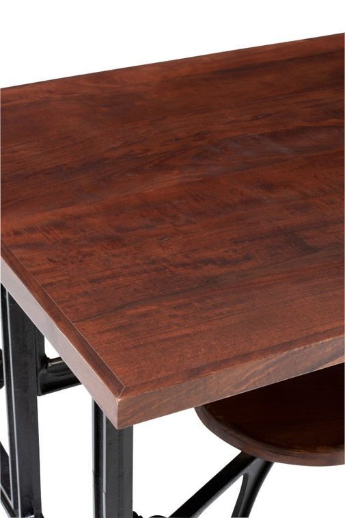 Table industrielle et 4 chaises tournantes bois de manguier et métal noir Kintage 130 cm - Photo n°7