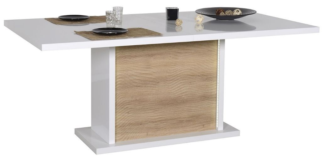 Table lumineuse extensible bois clair et laqué blanc Kay - Photo n°3