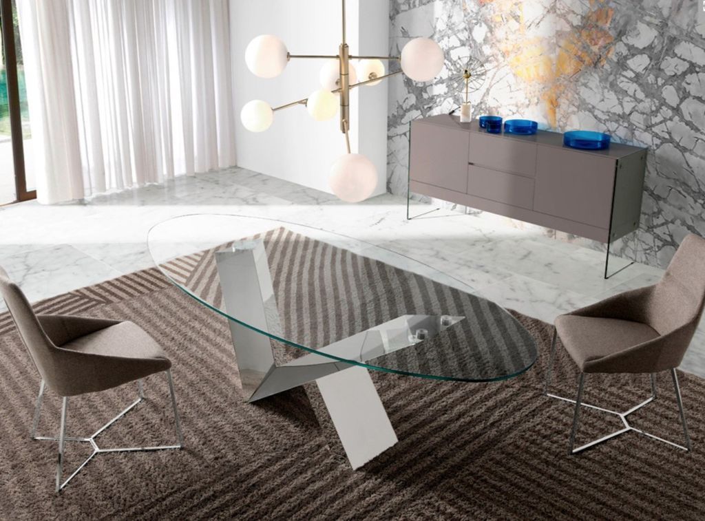 Table ovale design acier chromé et verre trempé Futura 200 cm - Photo n°2