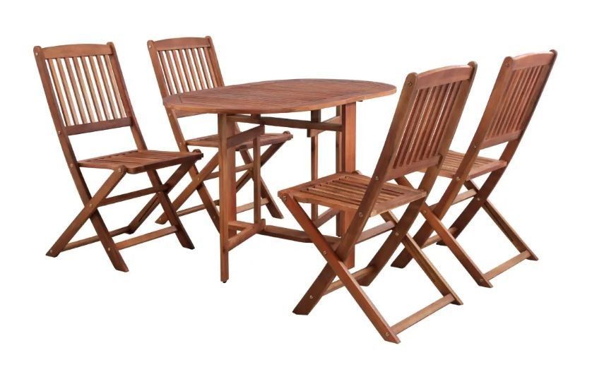Table ovale et 4 chaises de jardin acacia clair Napoli - Photo n°1