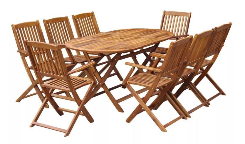 Table ovale et 8 chaises de jardin acacia clair Polina - Photo n°1