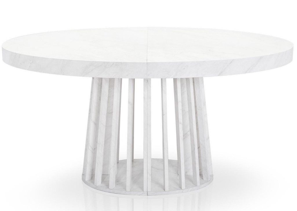 Table ovale extensible effet marbre blanc Ritchi 150/300 cm - Photo n°1