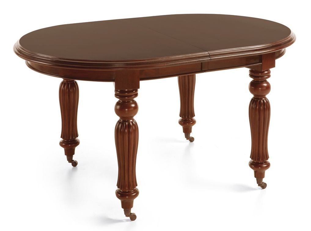 Table ovale extensible à roulettes en bois d'acajou marron Castle 160/200/240 cm - Photo n°2